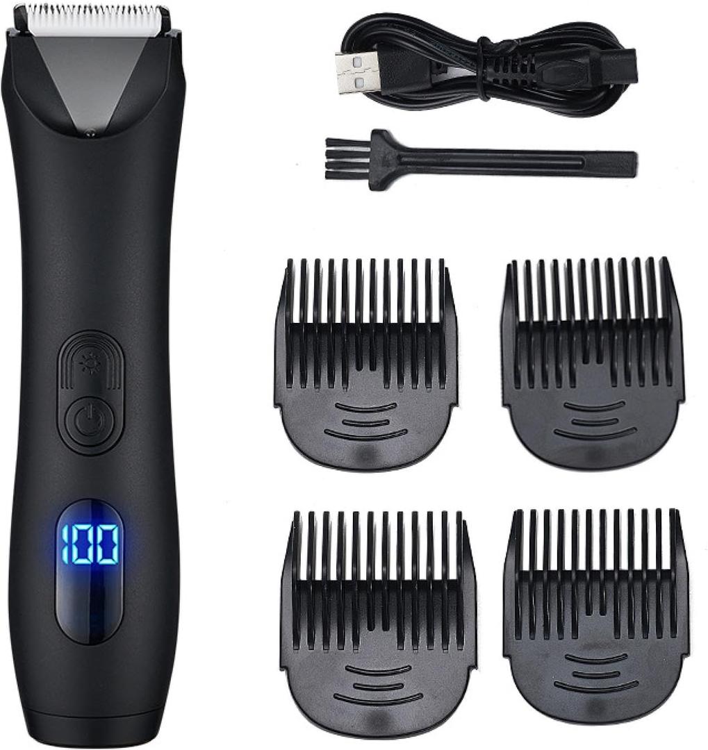QQLADY New Electric Intimate Trimmer, Digital Haircut, Shaving Razor, Men's and Women's Body Hair, pubic Hair, Leg Hair Clippers Black (LCD Digital Display Model)