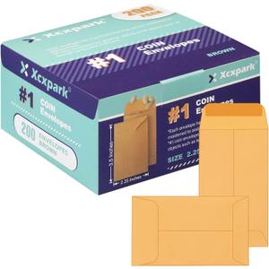 200PCS #1 Coin Envelopes 2.25x3.5 inches Brown Kraft Envelopes Classic Small Parts Gummed Flap for Coins, Cash, Credit Cards, Seeds
