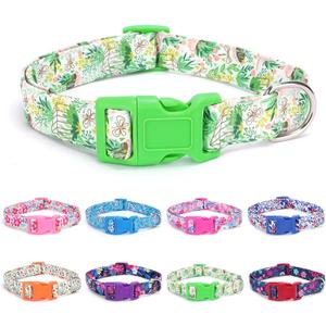 LASOCUHOO Dog Collar - Breathable Adjustable Pet Collar with Floral Prints for Small Medium Large Dogs, Soft Comfortable Fabric, 5 Sizes (XS-XL), Easy-Slide Buckle, Machine Washable (XS ( Width: 3/5", Length: 8"-11.5" ), Green)