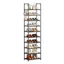 Simple Trending Shoe Rack for Closet, 10 Tiers Narrow Shoe Shelf Holds 20 Pairs, Shoe Organizer Storage with Hooks, Black