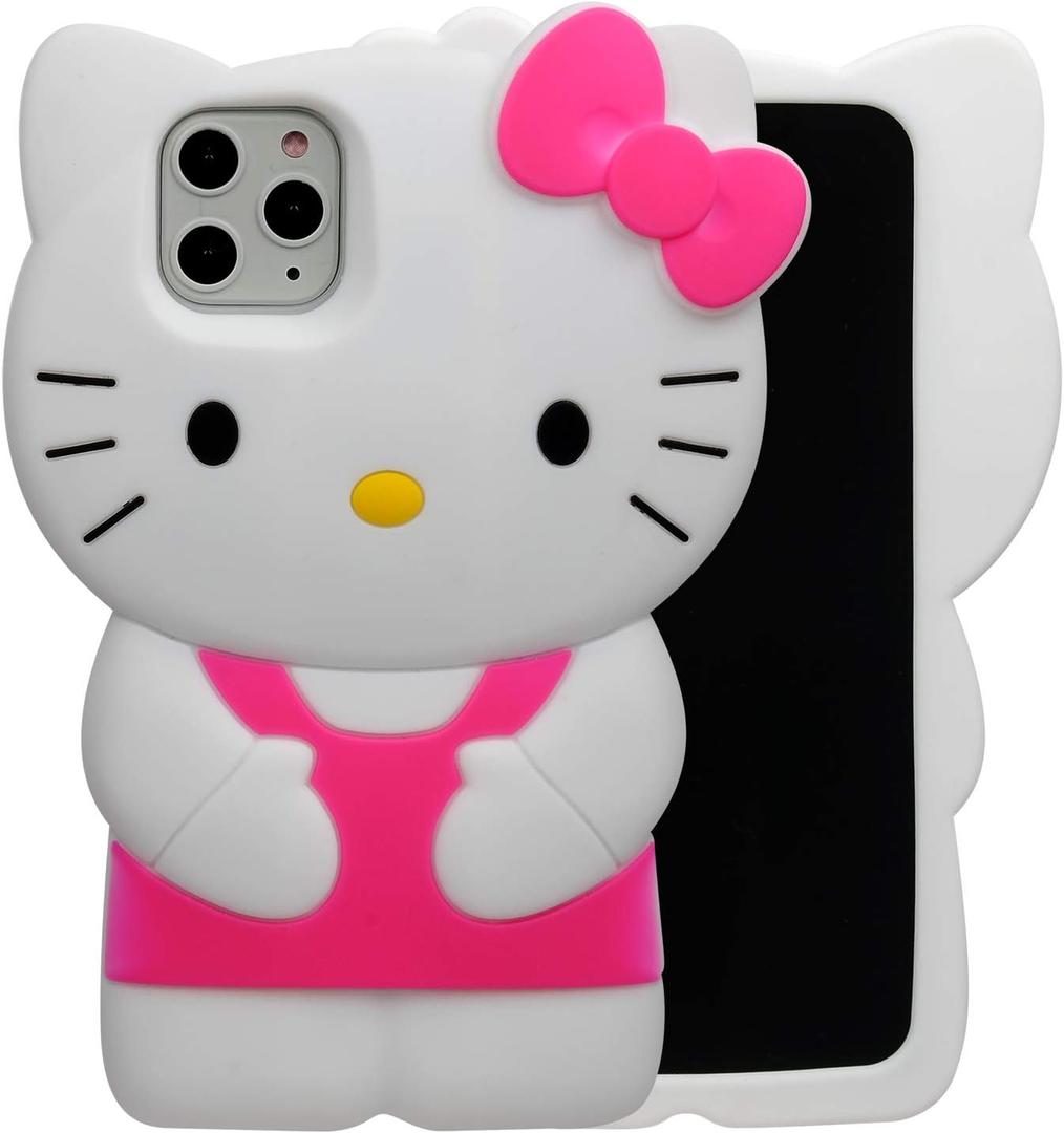 Cartoon Case for iPhone 15 Pro Max 6.7", Fashion Cute 3D Cute Kitty Kawaii Soft Silicone Animal Protective Gel Shockproof Gel Back Cover for Kids Women Girls Boys (Hot Pink-1)
