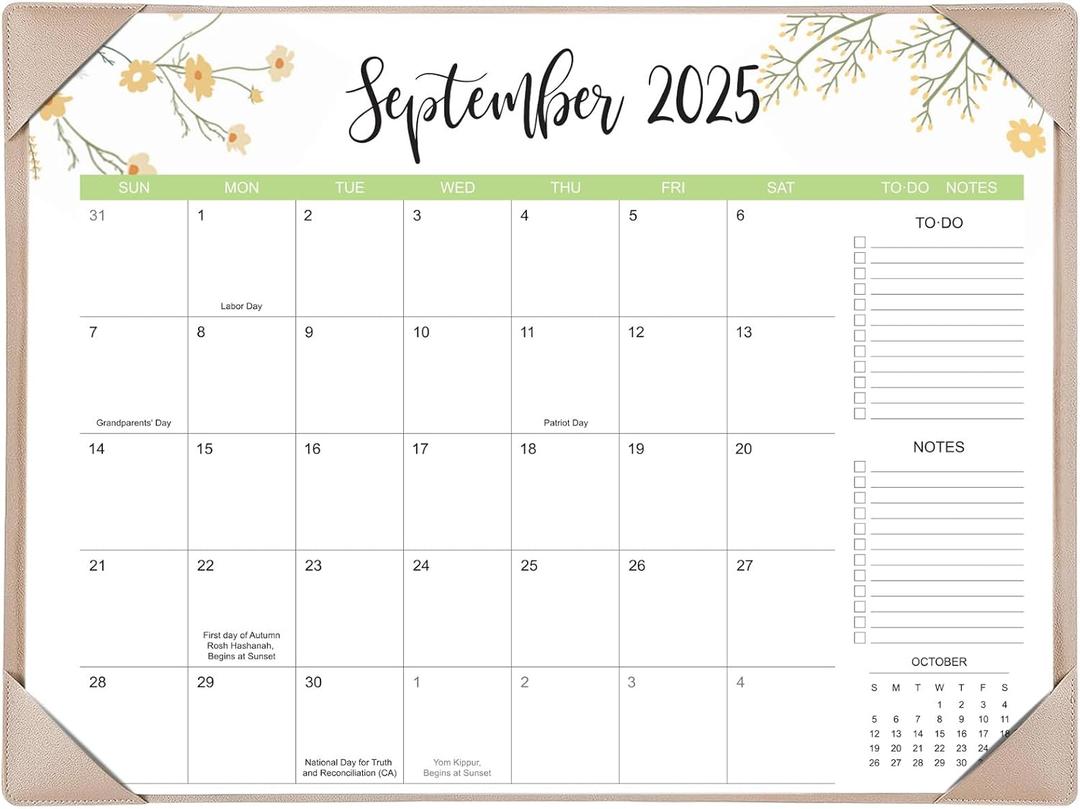 Desk Calendar 2026 with Desk Mat  22" x 17" Large Desk Pad Calendar Runs From Sep 2025 to Dec 2026, Floral Design Desktop Calendar with To Do List, Personal Desk Calendar Planner for Home, Office (Apricot)
