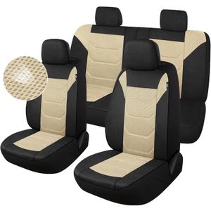 3D Air Mesh Car Seat Cover Full Sets Washable and Breathable Premium Cloth Automotive Vehicle Seat Covers for Cars Interior, Universal Fit for Most Cars, Sedan, Truck, SUV(Black/Beige)