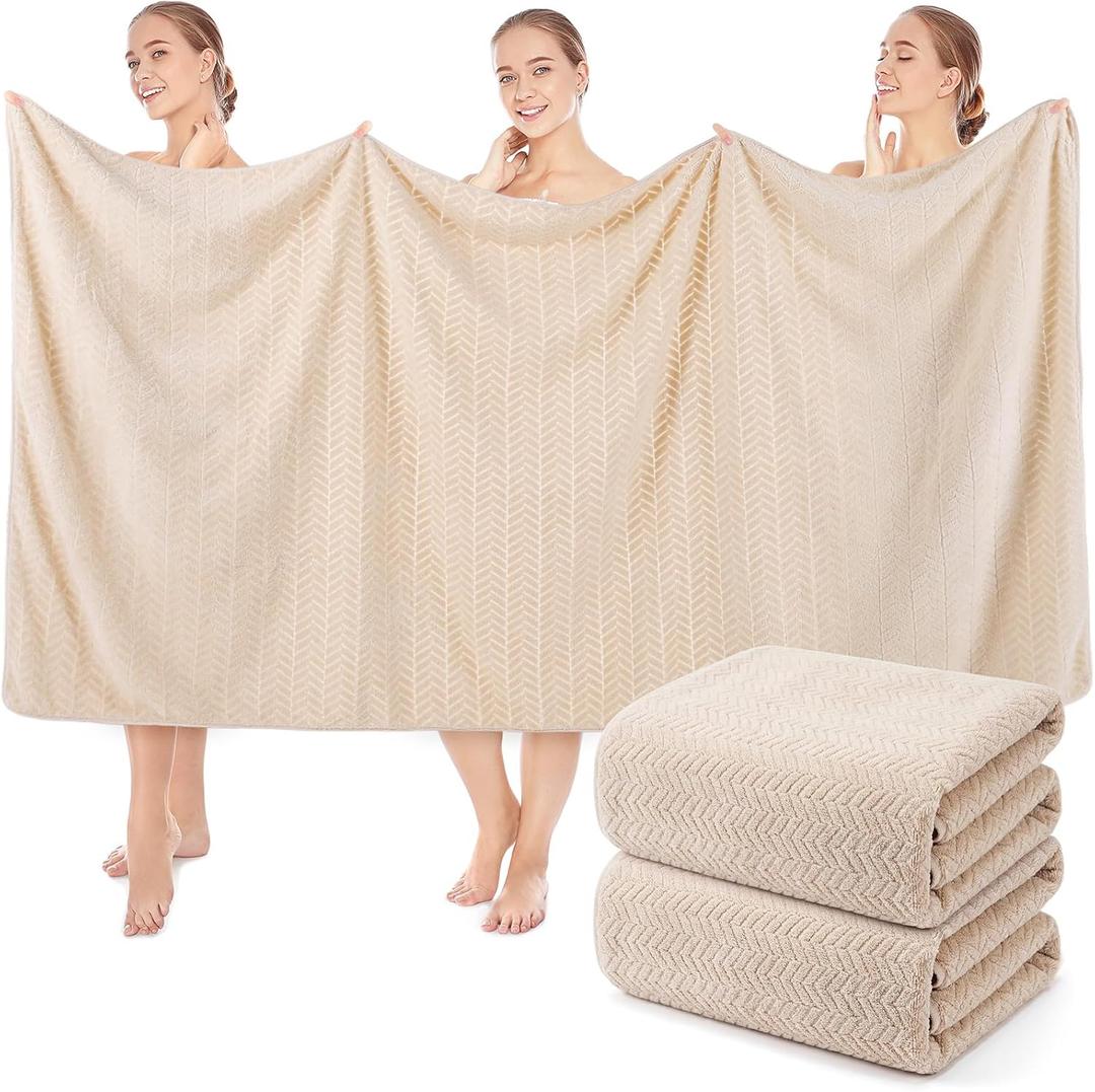SmoothNovelty 2 Pack Bath Sheets 40 x 80 Inch Oversized Jumbo Extra Large Towels Quick Dry Coral Fleece Absorbent Soft Lightweight XL Shower Towels for Home Gym Travel Beach Spa Pool Hotel (Beige)