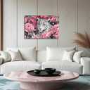 YMXDYMJSW Leopard Canvas Wall Art Leopard and Peony Pictures Prints Black and White Cheetah Poster Wild Animal Paintings for Office Bedroom Decor Framed (Pink,16L x 24W)
