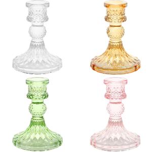 Colored Glass Candle Holders Set of 4 - Taper & Votive Candle Holders for Wedding, Party, Home Decor