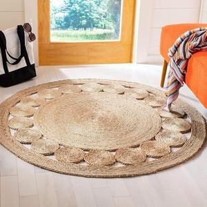 Agro Richer Jute Area Rug Round 2x2 ft Rustic Vintage Handwoven Braided Natural Fibre Boho Soft Chunky Runner for Living Room Bedroom Entryway Hallways Indoor Outdoor Framhouse Kitchen Beige