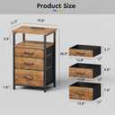 Nightstand with Charging Station, LED Night Stand with Drawers (Fabric), Bedside Table with Open Shelf, End Table with Steel Frame, 3 Drawer Dresser for Bedroom, Small Space, Rustic Brown