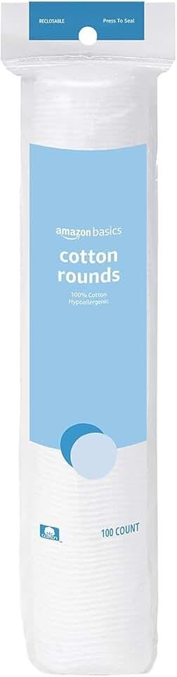 Amazon Basics Hypoallergenic Cotton Rounds for Makeup Removal and Skincare, 100 Count, 6 Pack