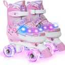 Nattork Girls Roller Skates for Kids, Light up Adjustable Rollerskates for Boys, Purple Pink Teal Skates for Toddler, Shine Fun Illuminating Roller Skates for Girls Beginners Size 1