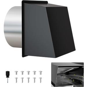 8" Outdoor Dryer Vent Cover Hood, Metal Dryer Wall Vent with Screen and Damper, Exterior Vent Cover for Dryer Vent Kitchen Range Hood Outdoor Air Exhaust (8 Inch-Black)