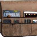 HAOMAIJIA Anti Slip Sofa Armrest Organizer Arm Chair Bedside Caddy Storage Organizer For Recliner Couch With 6 Pockets For Cell Phone Tv Remote Control Magazines (brown) (35 inches  19.3 inches)