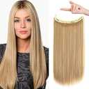 REECHO Invisible Wire Hair Extensions with Transparent Headband Adjustable Size Removable Secure Clips in Straight Secret Hairpiece for Women (20 Inch, Golden Blonde with Highlights)