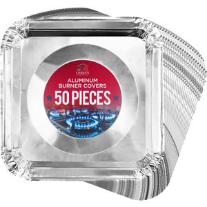 Gas Stove Burner Liners (50 Pack) - Disposable Aluminium Foil Covers, 8.5 Heat-Resistant Protector, Fits Gas or Electric Ranges, Thick Foil for Mess-Free Cooking, Perfect Stove Cover for Kitchen