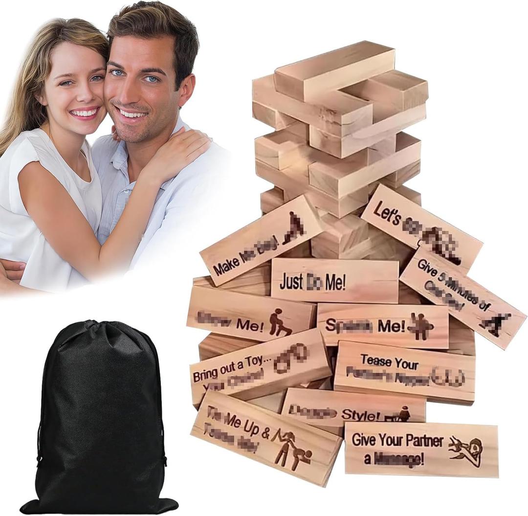 Lust Tower Games for Adults Super Naughty Tumbling Block Tower Wooden Stacking Block for Couples Date Night Ideas for Valentine Lover Drunking Games (48pcs)
