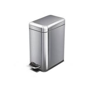 Home Zone Living 1.3 Gallon Small Bathroom Trash Can with Lid and Step Pedal, Stainless Steel Wastebasket with Slim Design for Home and Office, Silver, 5 Liters