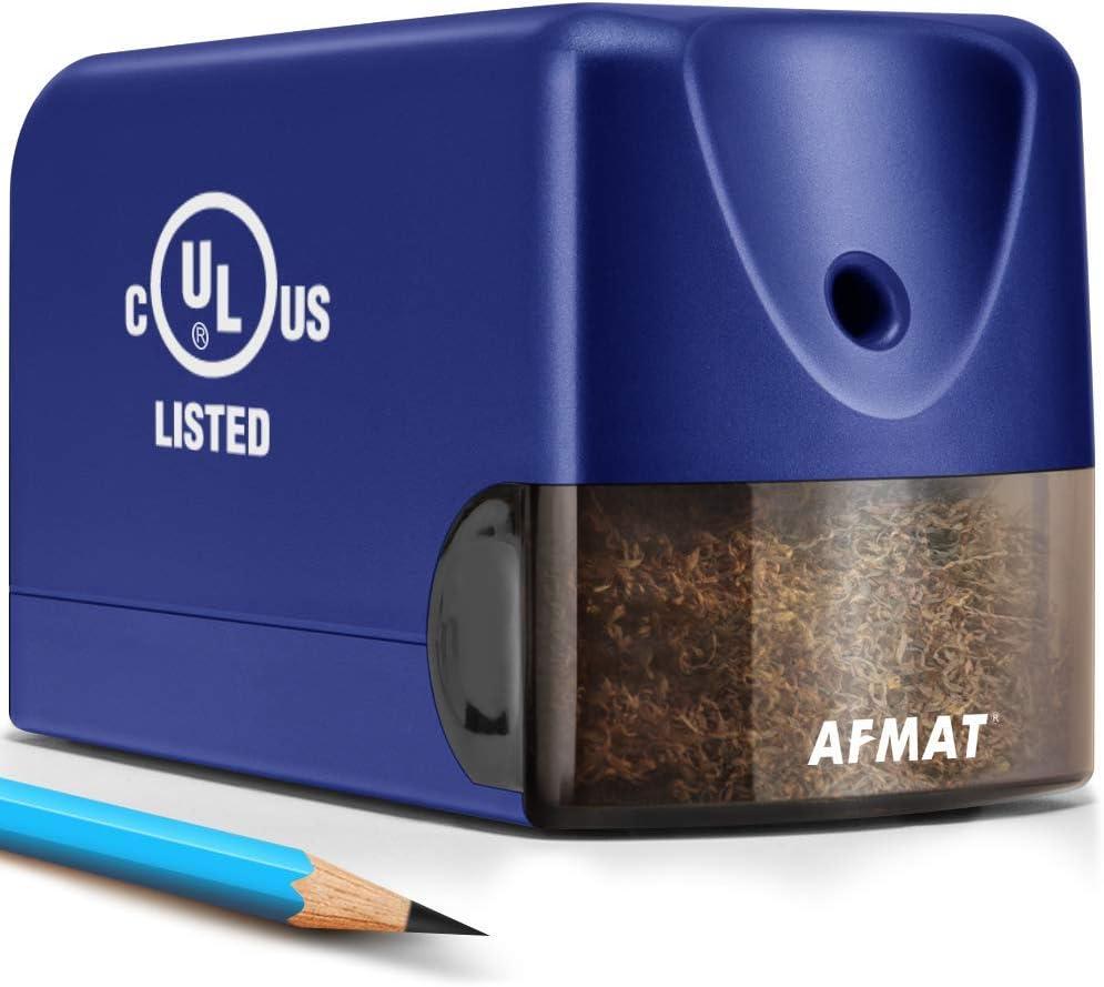 AFMAT Electric Pencil Sharpener, Heavy Duty Pencil Sharpeners for Classroom, Home, UL Listed Pencil Sharpener for 6.5-8mm No.2/Colored Pencils, 10000+ Sharpening Times, Model S230 (Item No. PS28), Blue
