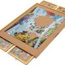 Bits and Pieces Jigsaw Puzzle Board with Drawers, Puzzle Board 1000 Pieces, 22 Inch x 30 Inch Wooden Tray Table with 4 Organizing Piece Sorting Trays, Portable, Easy Storage for Puzzles (1000 pc Plateau)