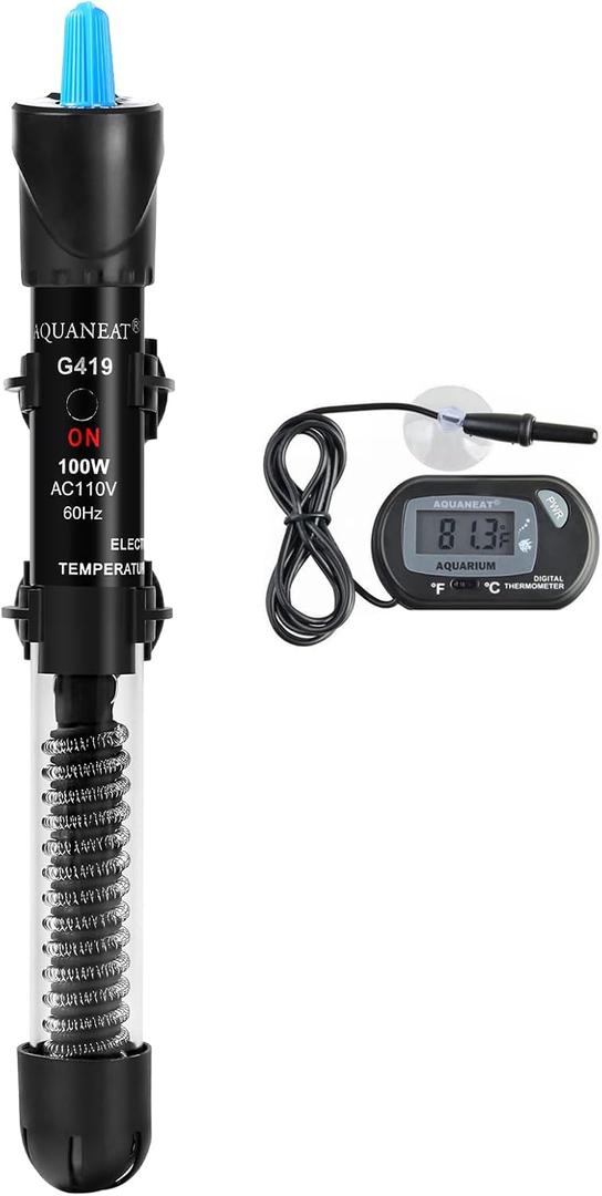 AQUANEAT Aquarium Heater, 100W Fish Tank Heater, Adjustable Submersible Water Thermostat with Digital Thermometer