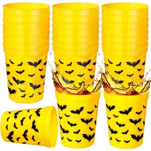 24 Pack Bat Party Favor Cups Plastic 16 oz Birthday Party Decorations Disposable Black Yellow Bat Design Drinking Cups for Adults Birthday Favors Supplies Decorations