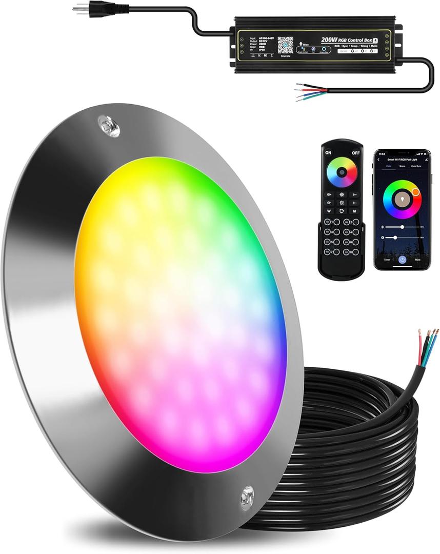 Goldlife P9 6Inch Pool Light with RGB Controllers Kit, 50ft Cord 60W 6000LM LED Underwater Pool Lights for Inground Pools, PC Corrosion-Resistant Swimming Pool Light Fixture