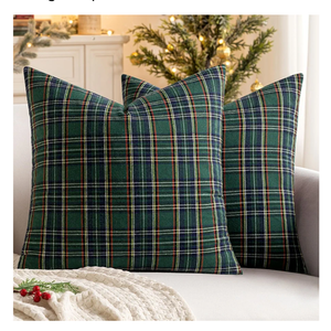 MIULEE Christmas Set of 2 Scottish Tartan Plaid Throw Pillow Covers Farmhouse Classic Decorative Outdoor Square Cushion Cases for Decor Sofa Couch 18x18 Inch, Green