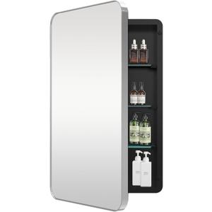 16x20inch Bathroom Medicine Cabinet, Mirror Door with Stainless Steel Brush Silver Frame, Recessed & Surface Wall Cabinet with Removable Glass Shelves, Water-Proof Bathroom Storage Cabinet