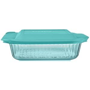 Pyrex Colors Tinted (8"x8") Tinted Glass Baking Dish with BPA-Free Lid, Oblong Bakeware Glass Pan For Casserole & Lasagna, Dishwasher, Freezer, Microwave and Pre-Heated Oven Safe, Aqua