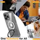 Oterkin Magnetic for iPhone 16 Pro Case Compatible with MagSafe [Foldable Stand][HD Camera Lens Protector][Built-in Touch Sensitive Glass Screen Protector] 15FT Military Full Body Rugged Case (Gray)