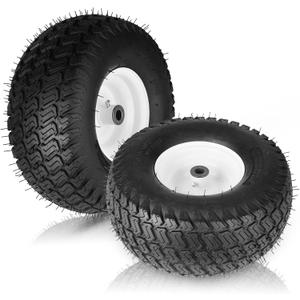 15x6.00-6 Lawn Mower Tires with Rim, Natural Rubber Turf Tire for John Deere 100 300 Series Riding Mowers | 4 Ply Tubeless | 3" Offset | Bore ID 3/4" | 570 Pounds Capacity 2PCS