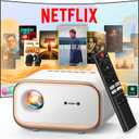 E1 Pro Netflix-Certified Smart Projector, 550 ANSI Lumens, WiFi Bluetooth, Auto Focus & Keystone, Native 1080P & 4K Support, Full-Sealed Optical Engine, Portable Home Theater for Indoor/Outdoor (Gold White)