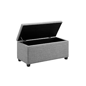 Amazon Basics Upholstered Rectangular Storage Ottoman and Entryway Bench, Polyester, Light Gray, 90.17 cm (W) × 41.91 cm (D) × 43.18 cm (H)
