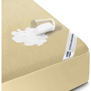 Full Size Mattress Protector Waterproof, Premium 200 GSM Terry Mattress Cover, Soft & Breathable Bed Cover, Fitted Sheet Style Stretchable Deep Pockets 15" by Utopia Bedding (Beige)