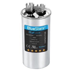 [UL Certified] BlueStars 25 uF MFD  5% MFD 370 V VAC or 440 Volt Multi-Purpose Motor Run Round Capacitor - Compatible with Air Conditioner or Heat Pump Condenser
