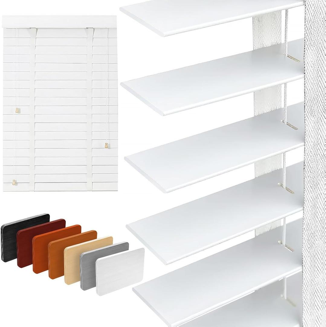 2" Slats Wood Blinds for Indoor Windows: Solid Wooden Blackout Blinds & Shades,Black Out Privacy Horizontal Blinds for Home Bedroom Bathroom Living Room Windows 22.5" WX48 H White