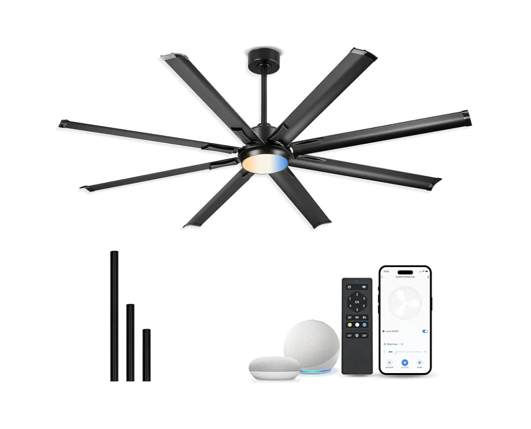 72 Inch Ceiling Fan With Light,Industrial Ceiling Fan With 8 Aluminium Metal Blades,Smart Fan Work with Alexa,Garage Indoor/Outdoor Fan For Living Room and Patio,CF04BK-72