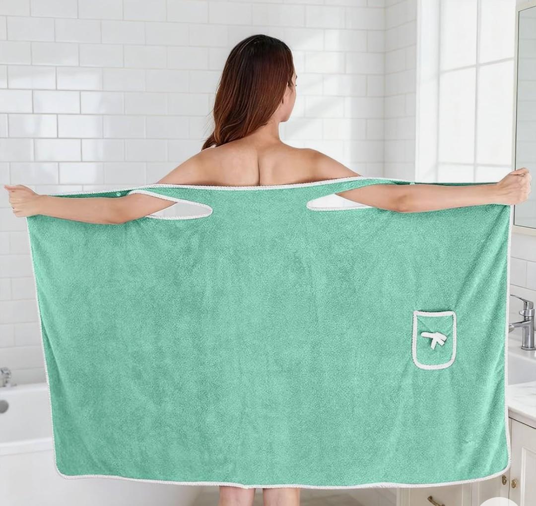 Women's Wearable Towel Bathrobe, Plus Size Wearable Shower Skirt, Quick Dry Absorbent Bath Towel for Comfortable Home Spa Body, Green, 53x31in/ 50-70kg