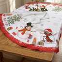 Christmas Tablecloth 60x84 Inch Round, Winter Snowman Trees White Washable Seasonal Table Cover for Party Picnic Dinner Decor