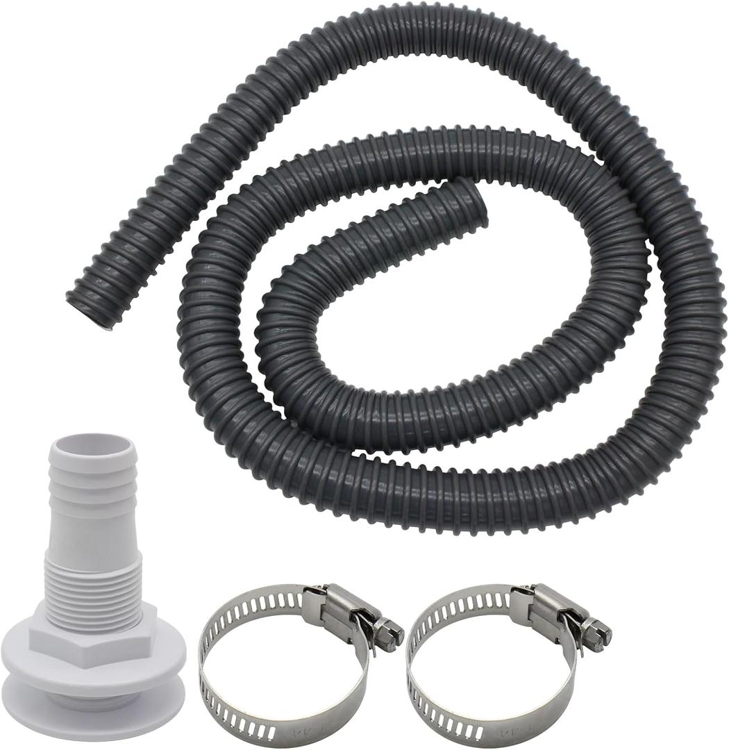 1-1/8 Inch Bilge Pump Flexible Kink-free PVC Hose, The Length Can Reach 6FT, With 2PCS Stainless Steel Hose Clamps And Thru Hull Fitting