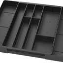 Fu Store Silverware Drawer Organizer DIY Customize Expandable Utensil Tray for Kitchen Upgraded Flatware Cutlery Holders Adjustable Plastic Tableware Storage for Spatula Spoons Forks Knives (Black)