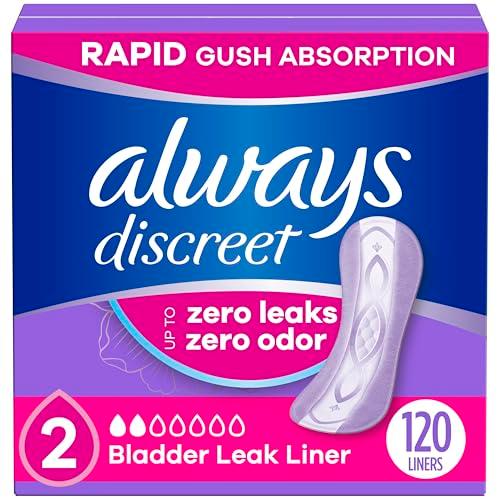 Amazon.com: Always Discreet Incontinence Panty Liners for Bladder Leaks, Size 2, Very Light Absorbency, 120 Count : Health & Household