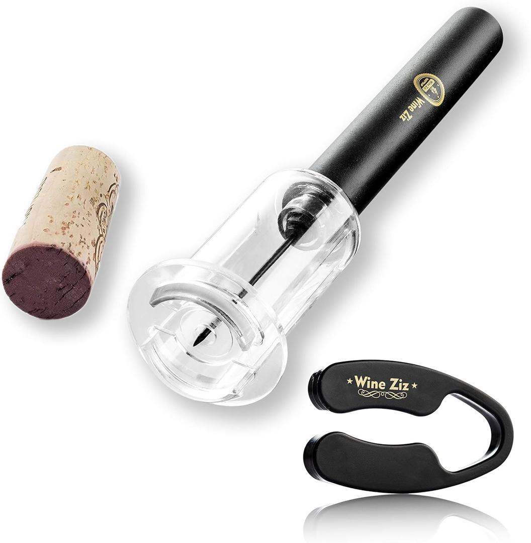 Wine Ziz Amazingly Simple Wine Opener with Foil Cutter Gift Set for Wine Lovers | Wine Pump Air Pressure Wine Bottle Opener Easy Cork Remover Corkscrew | Wine Bottle Openers (Black, 1)