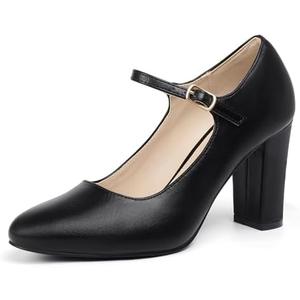 IDIFU IN4 Women's Pumps Mary Jane Dress Shoes for Women Closed Toe High Chunky Block Heels Dressy Wedding Bride Prom Graduation Business Heels Comfortable Formal Vintage Round Toe Pumps Shoes, Size 8