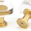 LONTAN 10 Pack Glass Cabinet Knobs Gold Drawer Knobs Round Crystal Cabinet Handles Clear White Hardware for Dresser Bathroom, Aluminum Alloy Base (Single Hole, Brushed Brass&Clear)