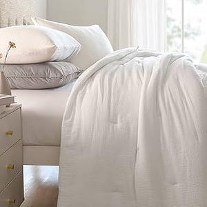 HOMBYS 100% Cotton Muslin Comforter Queen Size 88x88, Lightweight and Breathable Down Alternative Comforter,Soft Gauze Summer Off White Reversible Fluffy Duvet Insert