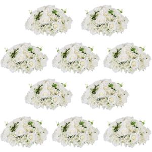 NUPTIO Flower Ball Arrangement Bouquet - 10 Pcs 15.7 inch Diameter White Fake Flowers Roses Balls for Centerpieces Tables - Artificial Rose Arrangements for Wedding Centerpiece Table Decorations