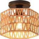 Hand-Woven Rattan Flush Mount Ceiling Light,Farmhouse Light Fixtures Ceiling Mount Boho for Hallway Bedroom Kitchen Entryway Living Room (Hexagon 1 Pack)