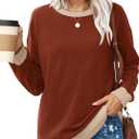 Besshopie Womens Long Sleeve Shirts Crewneck Casual Tunic Tops Fall Fashion Outfits (Brown, M)