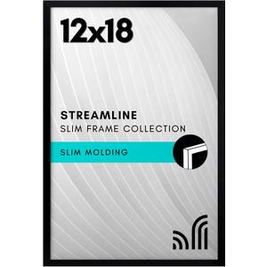 Americanflat 12x18 Poster Frame with Polished Plexiglass - Streamline Collection - Thin Border Picture Frame for Wall Display - Hanging Hardware Included - Black