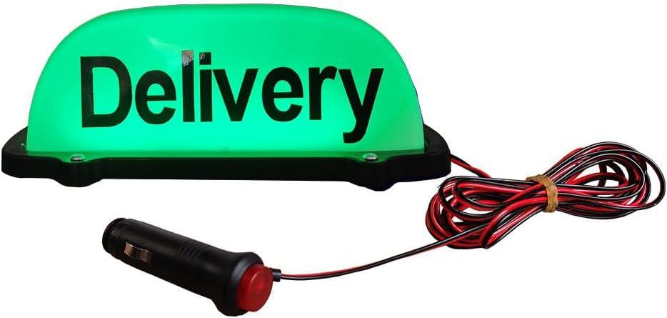 12V Delivery Sign Light for Car, Magnetic Waterproof Taxi Cab Roof Top Illuminated Sign,Delivery Sign LED Light Sealed Base with 3m Power Cable,Delivery Sign Light (GREEN)